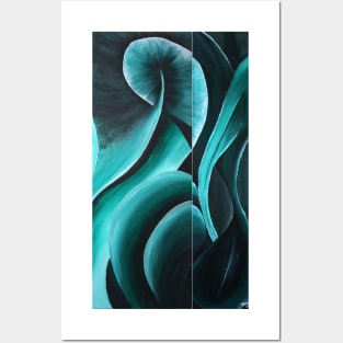 Greenswirls diptych part a & b Posters and Art